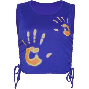 imageFloerns Womens Graphic Print Sleeveless Drawstring Ruched Crop Tank TopRoyal Blue