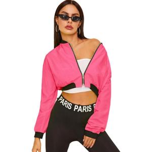 imageFloerns Womens Long Sleeve Lightweight Crop Bomber JacketHot Pink