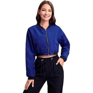 imageFloerns Womens Long Sleeve Lightweight Crop Bomber JacketRoyal Blue