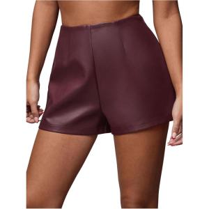 imageFloerns Womens Sexy High Waisted Faux Leather Shorts Drawstring Lace Up Festival Rave ShortsBurgundy
