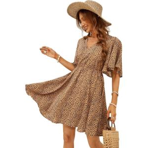 imageFloerns Womens Tropical Floral Plunging V Neck Tie Open Back Summer Short DressKhaki