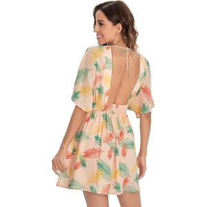 imageFloerns Womens Tropical Floral Plunging V Neck Tie Open Back Summer Short DressPink Multi