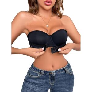 imageFloerns Womens Unpadded Front Closure Half Cup Push Up Strapless BraA Black