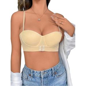 imageFloerns Womens Unpadded Front Closure Half Cup Push Up Strapless BraBeige
