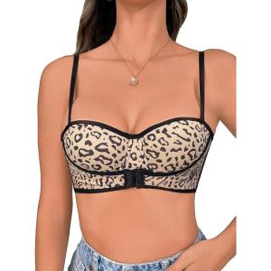 imageFloerns Womens Unpadded Front Closure Half Cup Push Up Strapless BraBeige Leopard