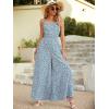 imageFloerns  Womens palazzo jumpsuit with palm leaf print and buttonsBlue White Multi