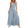 imageFloerns  Womens palazzo jumpsuit with palm leaf print and buttonsBlue White Multi