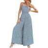 imageFloerns  Womens palazzo jumpsuit with palm leaf print and buttonsBlue White Multi
