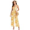 imageFloerns  Womens palazzo jumpsuit with palm leaf print and buttonsYellow