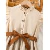 imageFloerns Girls Casual Ruffle Trim Cap Sleeve Mock Neck Button Front Belted DressApricot