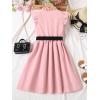 imageFloerns Girls Casual Ruffle Trim Cap Sleeve Mock Neck Button Front Belted DressPink Solid