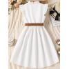 imageFloerns Girls Casual Ruffle Trim Cap Sleeve Mock Neck Button Front Belted DressWhite