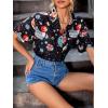 imageFloerns Womens Casual V Neck Collared Button Up Blouse Top Print Summer ShirtA Black Multi