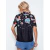 imageFloerns Womens Casual V Neck Collared Button Up Blouse Top Print Summer ShirtA Black Multi