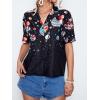 imageFloerns Womens Casual V Neck Collared Button Up Blouse Top Print Summer ShirtA Black Multi
