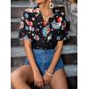 imageFloerns Womens Casual V Neck Collared Button Up Blouse Top Print Summer ShirtA Black Multi