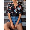 imageFloerns Womens Casual V Neck Collared Button Up Blouse Top Print Summer ShirtBlack Multi