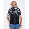imageFloerns Womens Casual V Neck Collared Button Up Blouse Top Print Summer ShirtBlack Multi