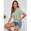 imageFloerns Womens Casual V Neck Collared Button Up Blouse Top Print Summer ShirtGreen Flower
