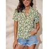 imageFloerns Womens Casual V Neck Collared Button Up Blouse Top Print Summer ShirtLime Green
