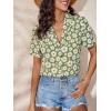imageFloerns Womens Casual V Neck Collared Button Up Blouse Top Print Summer ShirtLime Green