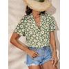 imageFloerns Womens Casual V Neck Collared Button Up Blouse Top Print Summer ShirtLime Green