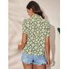 imageFloerns Womens Casual V Neck Collared Button Up Blouse Top Print Summer ShirtLime Green