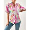 imageFloerns Womens Casual V Neck Collared Button Up Blouse Top Print Summer ShirtPink Multi
