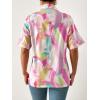 imageFloerns Womens Casual V Neck Collared Button Up Blouse Top Print Summer ShirtPink Multi