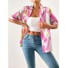 imageFloerns Womens Casual V Neck Collared Button Up Blouse Top Print Summer ShirtPink Multi