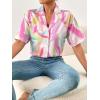 imageFloerns Womens Casual V Neck Collared Button Up Blouse Top Print Summer ShirtPink Multi