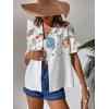 imageFloerns Womens Casual V Neck Collared Button Up Blouse Top Print Summer ShirtWhite