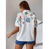 imageFloerns Womens Casual V Neck Collared Button Up Blouse Top Print Summer ShirtWhite