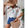 imageFloerns Womens Casual V Neck Collared Button Up Blouse Top Print Summer ShirtWhite