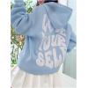 imageFloerns Womens Letter Graphic Print Long Sleeve Drawstring Hoodie SweatshirtLight Blue White