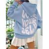 imageFloerns Womens Letter Graphic Print Long Sleeve Drawstring Hoodie SweatshirtLight Blue White