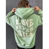imageFloerns Womens Letter Graphic Print Long Sleeve Drawstring Hoodie SweatshirtMint Green