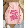 imageFloerns Womens Letter Graphic Print Long Sleeve Drawstring Hoodie SweatshirtPastel Pink Letter