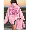 imageFloerns Womens Letter Graphic Print Long Sleeve Drawstring Hoodie SweatshirtPearl Pink