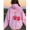 imageFloerns Womens Letter Graphic Print Long Sleeve Drawstring Hoodie SweatshirtPink Cherry