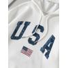 imageFloerns Womens Letter Graphic Print Long Sleeve Drawstring Hoodie SweatshirtWhite Flag
