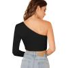 imageFloerns Womens One Shoulder Long Sleeve Tee Shirt Crop TopsA Black