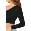 imageFloerns Womens One Shoulder Long Sleeve Tee Shirt Crop TopsA Black