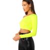 imageFloerns Womens One Shoulder Long Sleeve Tee Shirt Crop TopsB Chartreuse