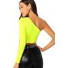 imageFloerns Womens One Shoulder Long Sleeve Tee Shirt Crop TopsB Chartreuse