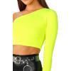 imageFloerns Womens One Shoulder Long Sleeve Tee Shirt Crop TopsB Chartreuse