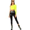 imageFloerns Womens One Shoulder Long Sleeve Tee Shirt Crop TopsB Chartreuse