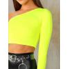 imageFloerns Womens One Shoulder Long Sleeve Tee Shirt Crop TopsB Chartreuse