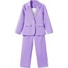 imageFloerns Girls 2 Piece Outfit Solid Lapel Collar Blazer Jacket with Pants Suit SetPurple