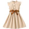 imageFloerns Girls Casual Ruffle Trim Cap Sleeve Mock Neck Button Front Belted DressApricot